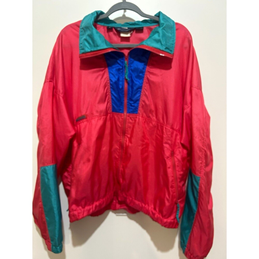 Columbia Men's XL Colorblock Windbreaker Thin Jacket Full Zip Hooded Red